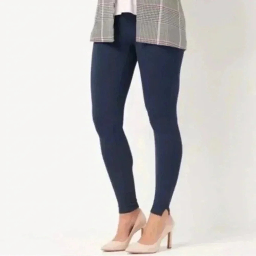 Spanx - Ankle Length Ponte Hem Slit Leggings Regular Navy Blue Size Large